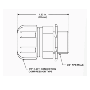 Adapter, 1/2” EMT (female) x 3/8” Pipe (male) Part # WK-843837-000
