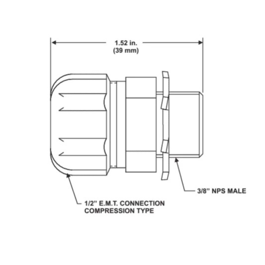 Adapter, 1/2” EMT (female) x 3/8” Pipe (male) Part # WK-843837-000